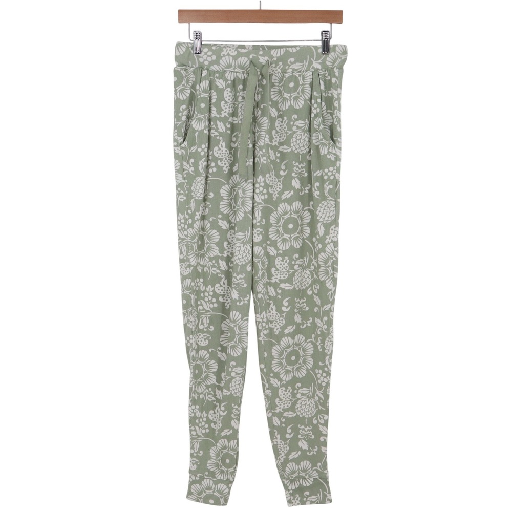 Unbranded Jogger Pants Womens S Floral Sage Green Drawstring Pockets Excellent